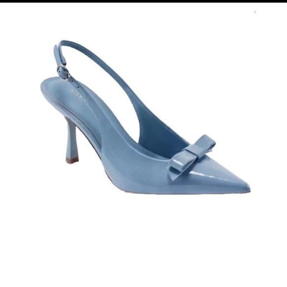 Marc Fisher RAYMA Pump Slingback Heels Patent 10M NWT Light Blue BOW $99 NIB - Picture 5 of 10